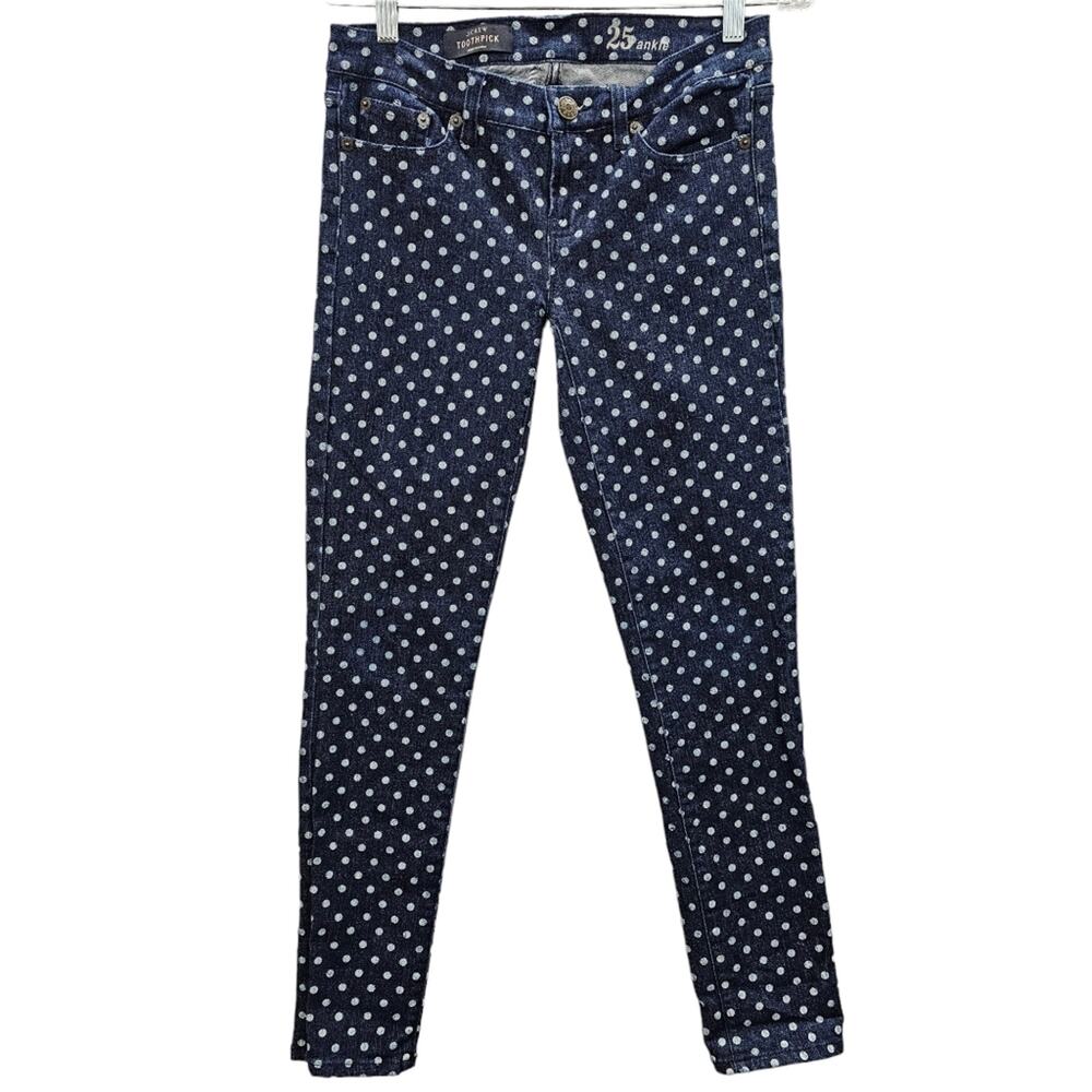 J Crew Jeans Womens Size 25 Blue White Ankle Toothpick Polka Dot Skinny Stretch